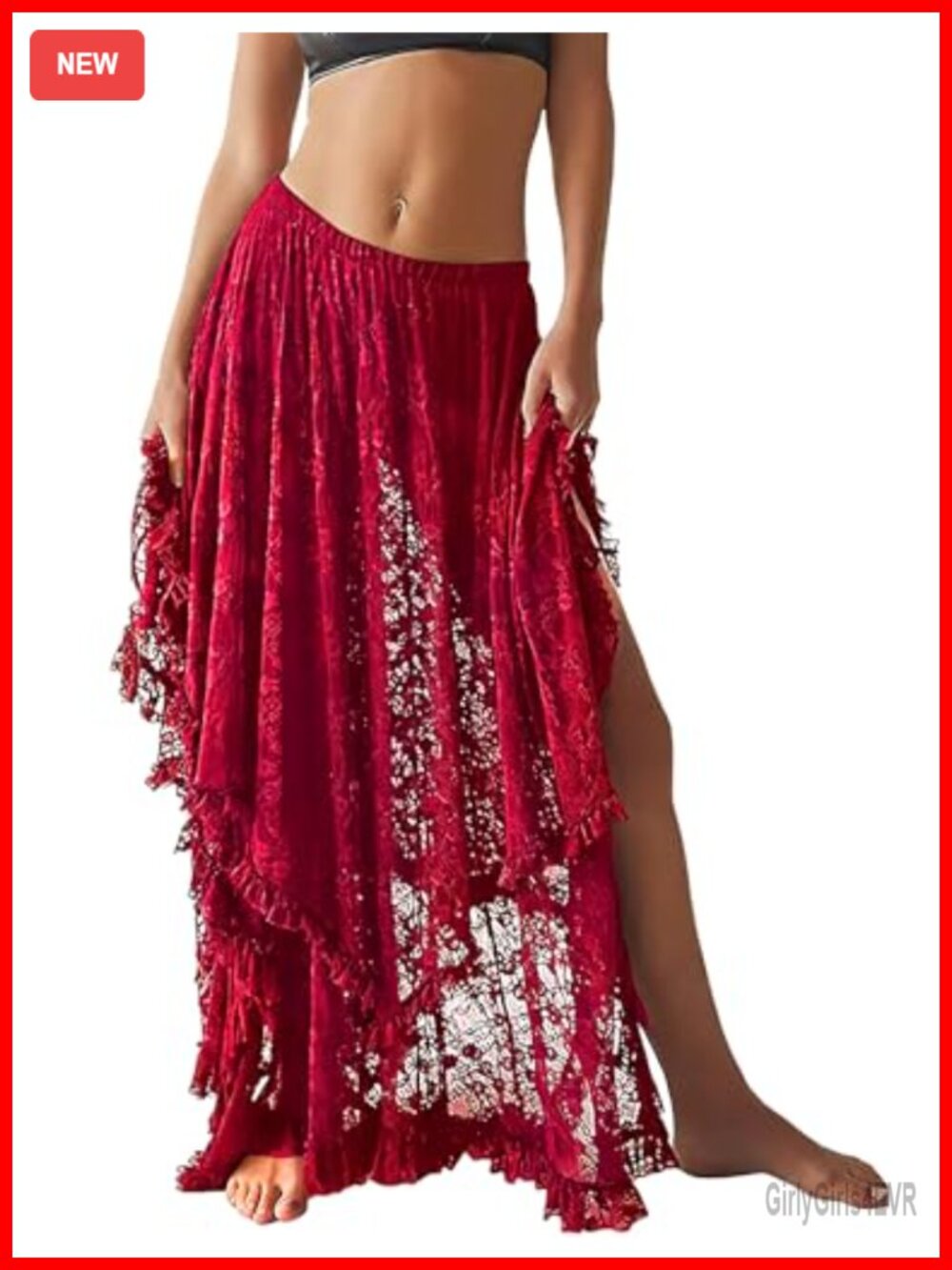 Womens Lace Maxi Skirt High Low Asymmetrical Sheer Flowy Beach Cover Up